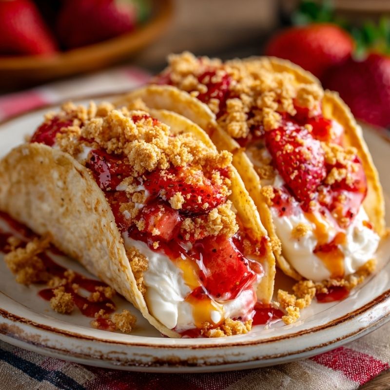 Blissful Strawberry Crunch Cheesecake Tacos