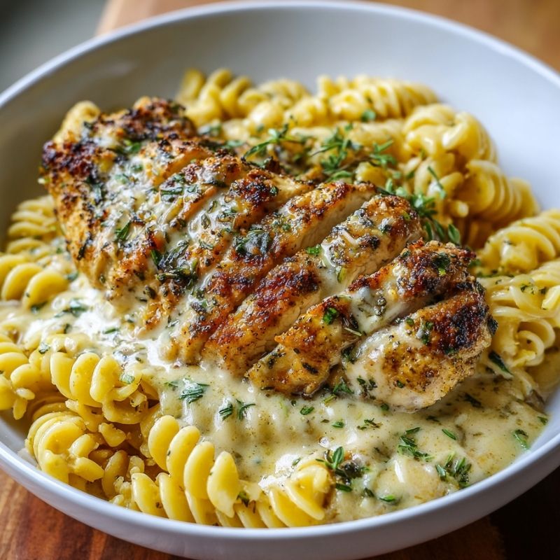 Savory Creamy Garlic Parmesan Chicken With Cheesy Twisted Pasta