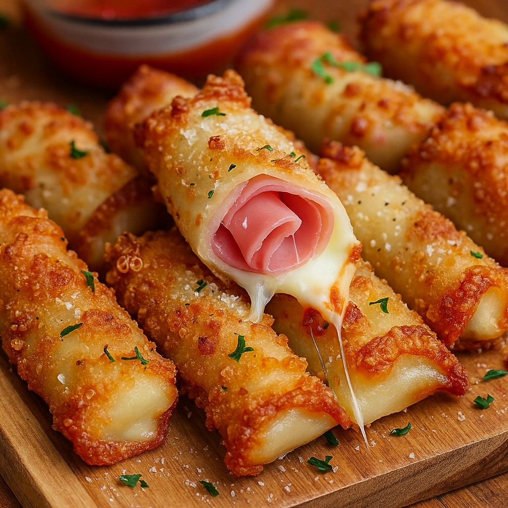 Delicious Baked Ham And Cheese Mozzarella Sticks