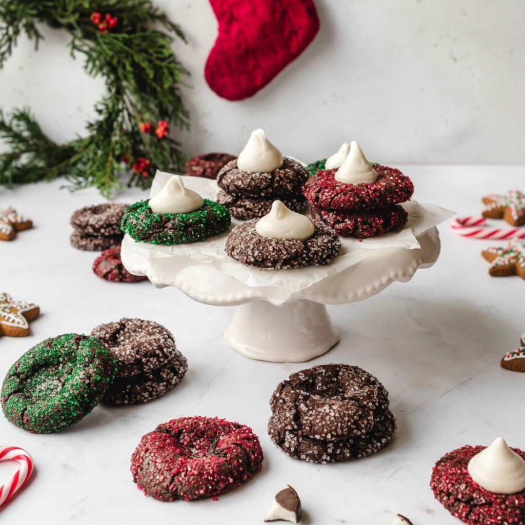 Crispy Chocolate Mint Thumbprint Cookies