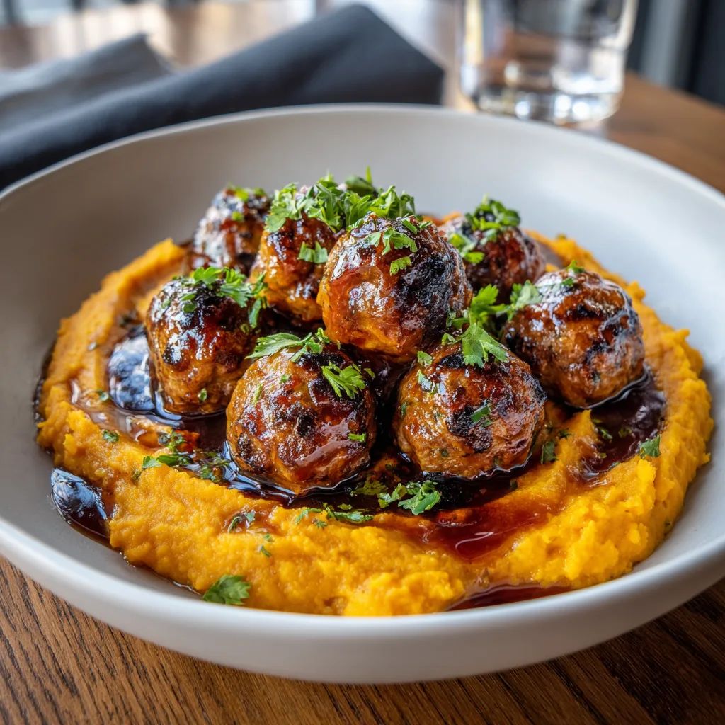 Pork Meatballs With Sweet Potato Mash